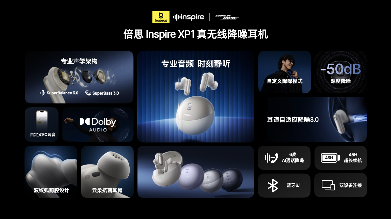 《Baseus倍思强强联合Bose发布三大年度旗舰新品，高端专业音频迈入全民化时代》