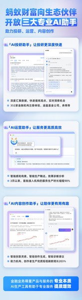 《蚂蚁财富开放平台3.0升级：与机构全场景联合运营，开放三大AI助手》